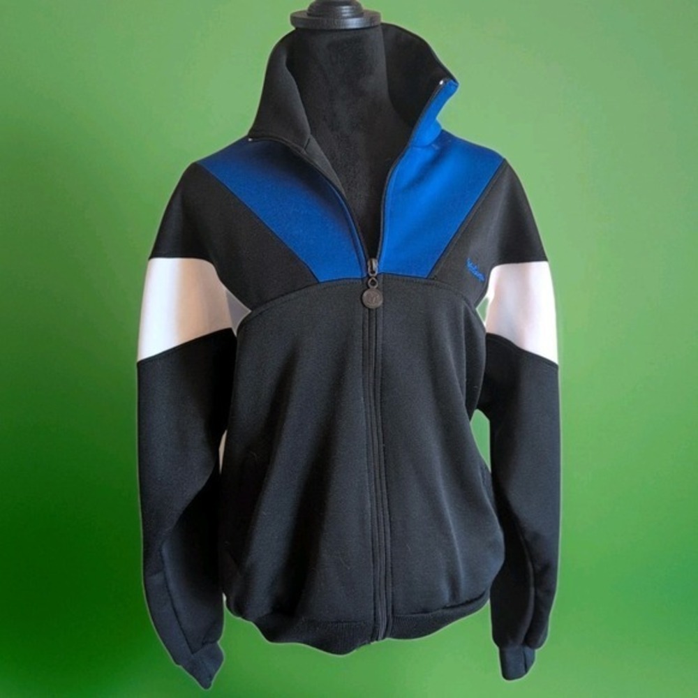 Vintage MacGregor Full Zip Track Jacket Mock Neck Black White Blue Size‎ Med EUC